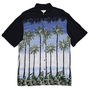 Island Shores Hawaiian Graphic Camp Shirt Mens M Double‎ Sided Rayon Tropical